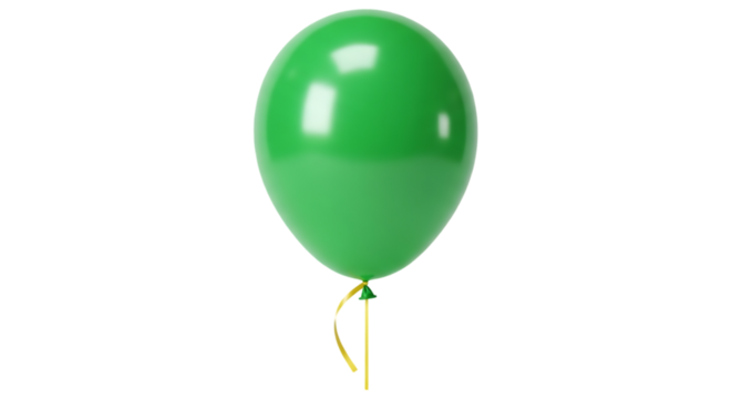 Green Balloon with Yellow Ribbon – Transparent Background