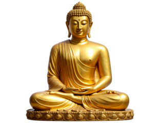Golden Seated Buddha in Lotus Pose with Closed Eyes, Front View, Transparent Background