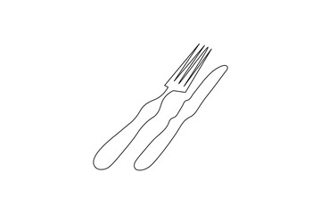 Fork knife and spoon art in one continuous line vector icon
