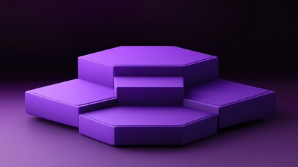 Purple hexagonal podium platform with a dark background, a minimal scene for product presentation