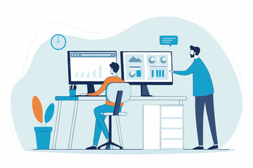 Businessman working on a laptop, a versatile icon symbolizing technology, communication, and innovative business concepts