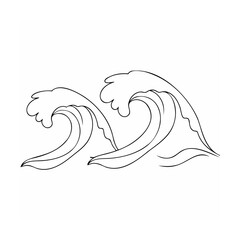 Black Line Art Two Ocean Waves Illustration water
