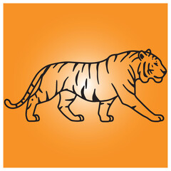 Obraz premium Stylized illustration of a walking tiger against an orange gradient background