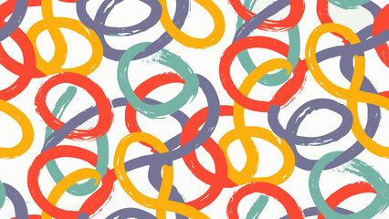 Abstract background with colorful brush stroke circles and loops on a white canvas surface design effect