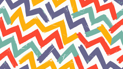 Colorful zig zag pattern with red yellow blue and green brush strokes on a white background creating a design