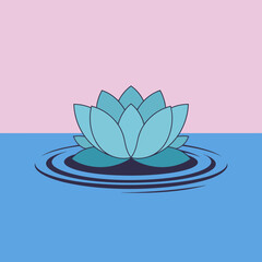 Serene Blue Lotus Flower Water Lily Peaceful Minimalist Design Simple Elegant Nature Botanical Illustration Aquatic Plant Bloom Blossom Floral Art Graphic Design Element Peaceful Tranquil Image spa   