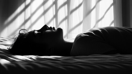 Silhouette of a person sleeping on their side