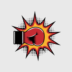 Powerful Red Boxing Glove Punching Pop Art Style Dynamic Action Graphic Design Illustration Strong Impact Explosive Energy Retro Vintage Comic Book Style  Bold Knockout Fierce Competition icon logo   