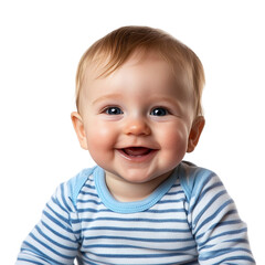 Adorable little baby boy with happy expression, isolated on transparent background.