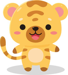 Cartoon Tiger Cub with Round Ears and Striped Tail Standing Upright.