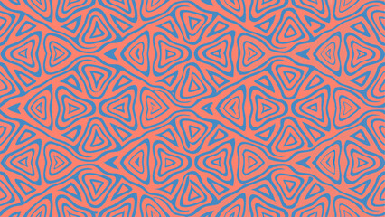 Abstract seamless pattern with stylized triangles and wavy lines in blue and coral color scheme design is cool