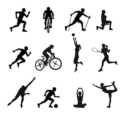 Set of  of people silhouettes in different kinds of sport