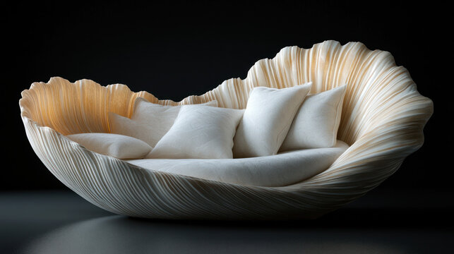 Seashell-shaped sofa with flowing, organic design