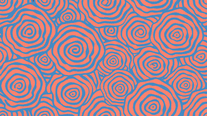 Fototapeta premium Abstract background featuring a dense pattern of coral and blue concentric circles and swirls design