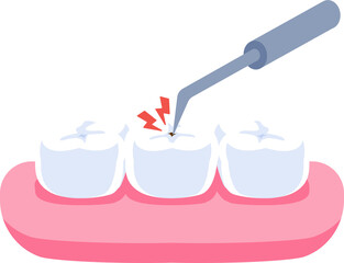 Sickle scaler with enamel caries illustration design. Dental care concept.