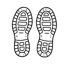 Black and white hand-drawn illustration of shoe soles, stylized vector art with sketchy texture and rough outline