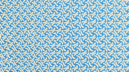 Repeating pattern of curved shapes in light beige on a blue background creating a dynamic visual texture