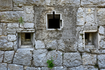 Fort Brusafer, Austro-Hungarian historical site of the Great War: rifle and machine gun embrasures....