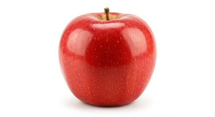 A captivating close-up of a shiny red apple against a clean white background
