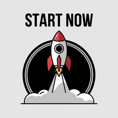 Start Now Rocket Launch Business Startup Success Concept Graphic Design Illustration Vector Art Modern Minimalist Style Flat Design Image for Website Social Media Marketing Project Branding Template  