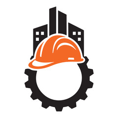 Construction Logo Design with Hard Hat and Gear Icon
