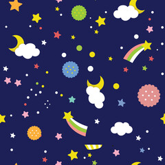 Naklejka premium Childlike Space and Stars Night Sky Pattern.