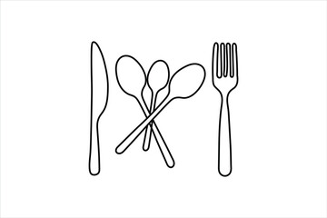 Fork knife and spoon art in one continuous line vector icon
