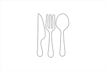 Fork knife and spoon art in one continuous line vector icon
