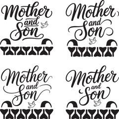 A Minimalist Typography Calligraphy Mother And Son Shilouette Vector Art