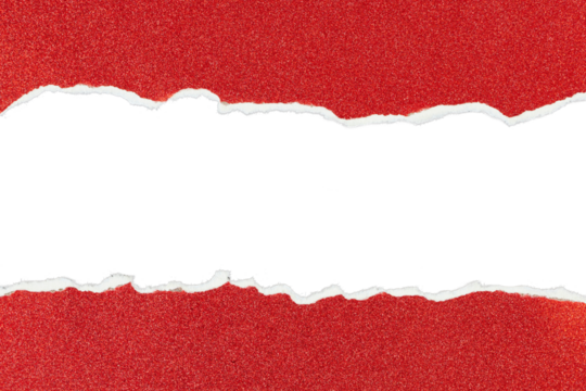 red torn paper with empty central copy space isolated on white or transparent png