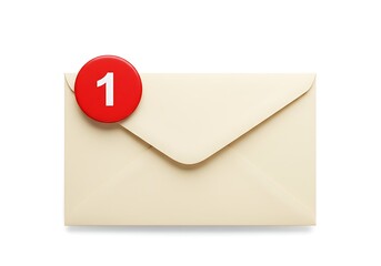 Notification icon with number one on a cream envelope