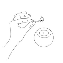 Lighting a candle with a matchstick line art vector illustration