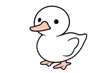 Fototapeta premium Cute cartoon duck in simple vector outline style with thick black lines, minimalistic doodle design on white background, children’s coloring book cover style