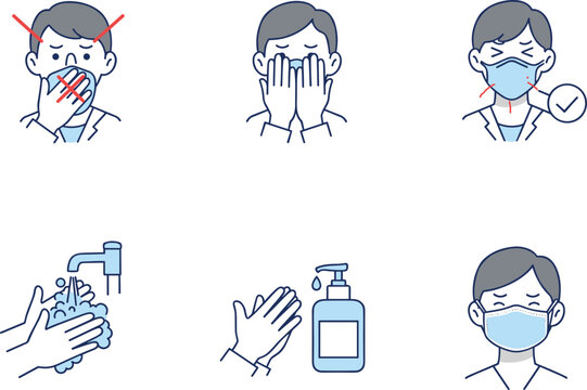 Proper hygiene, hand washing, sanitizer use, face mask wearing, safety rules, health protection, coronavirus prevention, clean habits, safe public behavior, virus control