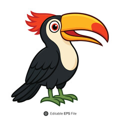 Cartoon Toucan Bird Illustration Orange Yellow Black Red Green