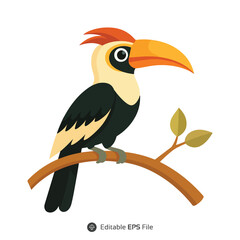 Obraz premium Rufous Hornbill Bird Perched on Branch Orange Yellow Black