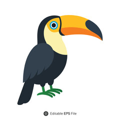 Colorful Toucan Bird Illustration Yellow Orange Black Green