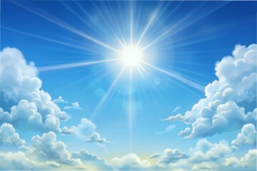 Bright sunny day sky with fluffy clouds isolated on white background