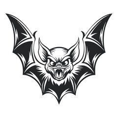 Intricate Bat Vector Graphic: Detailed Illustration of Flying Mammal with Aggressive Expression, Stylized Wings, Isolated on White Background for Halloween and Horror Themes