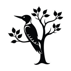 Woodpecker on tree silhouette illustration