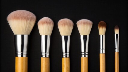 Professional makeup brushes set for face eyes and skin on black background