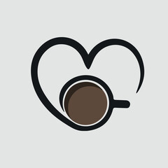 Vector calligraphy coffee or tea cup with steam of heart. Black and white calligraphic illustration. hand drawn design for logo, icon cafe, menu, textile material.
