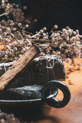 Close-up of a Palo Santo And Sage Smudge