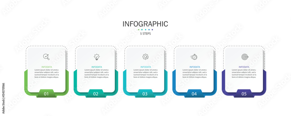 Poster Design template for vector infographic labels with icons and 5 options or steps. Suitable for process diagrams, presentations, workflow layouts, banners, flow charts, and infographics.