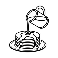 Stack of pancakes with syrup pouring from pitcher