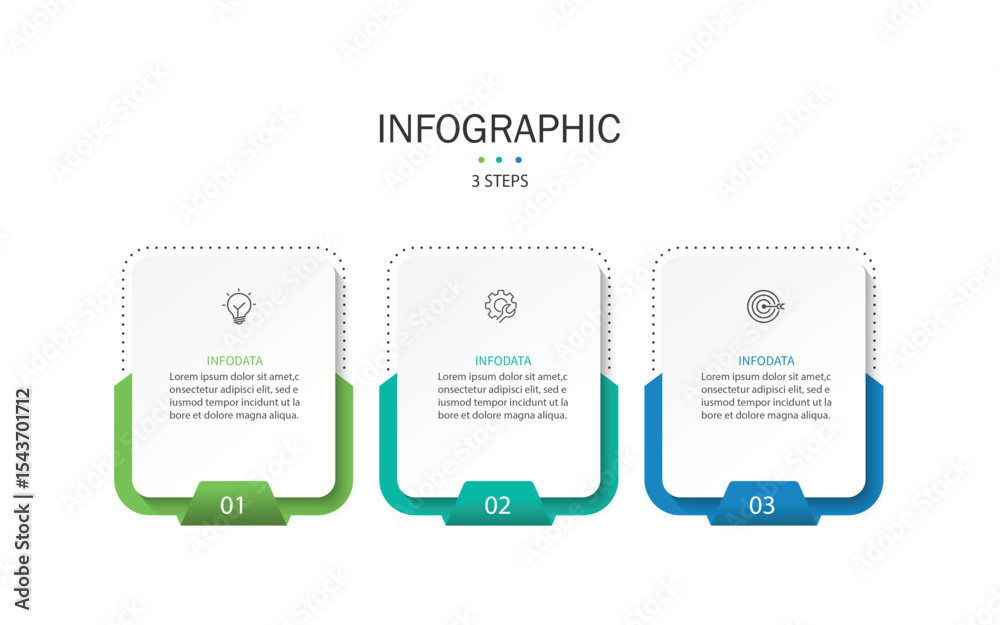 Poster Design template for vector infographic labels with icons and 3 options or steps. Suitable for process diagrams, presentations, workflow layouts, banners, flow charts, and infographics.