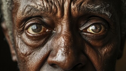 Close up photograph of an elderly person looking directly at the viewer