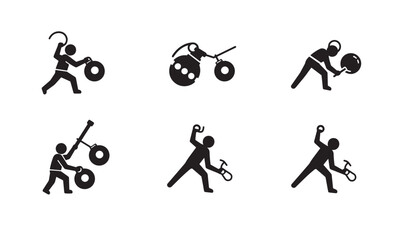 Abstracted silhouettes depicting various sporting activities and equipment in black and white