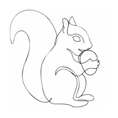Single Line Art Squirrel Holding Acorn Black White