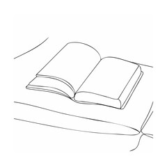 Open Book on Pillow Line Art Black and White Simple Minimalist Drawing